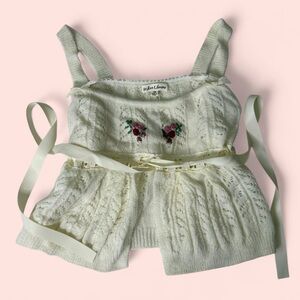 For Love And Lemons Ivory Knit Top with Floral Embroidery